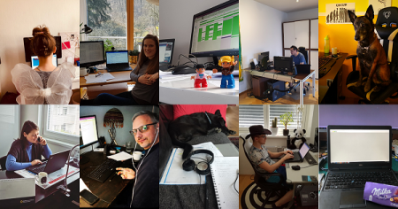 Collage der AustriaTech MitarbeiterInnen in ihrem Home Office